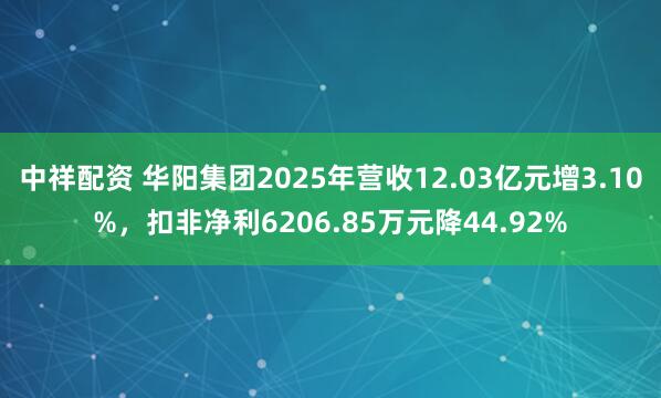 中祥配资 华阳集团2025年营收12.03亿元增3.10%，扣非净利6206.85万元降44.92%